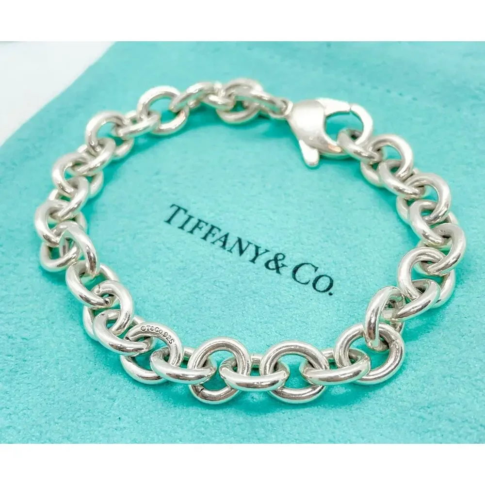 Tiffany & Co. Hallmarked Sterling Silver Oval Link Bracelet 6.75" w/ Pouch - Picture 9 of 10